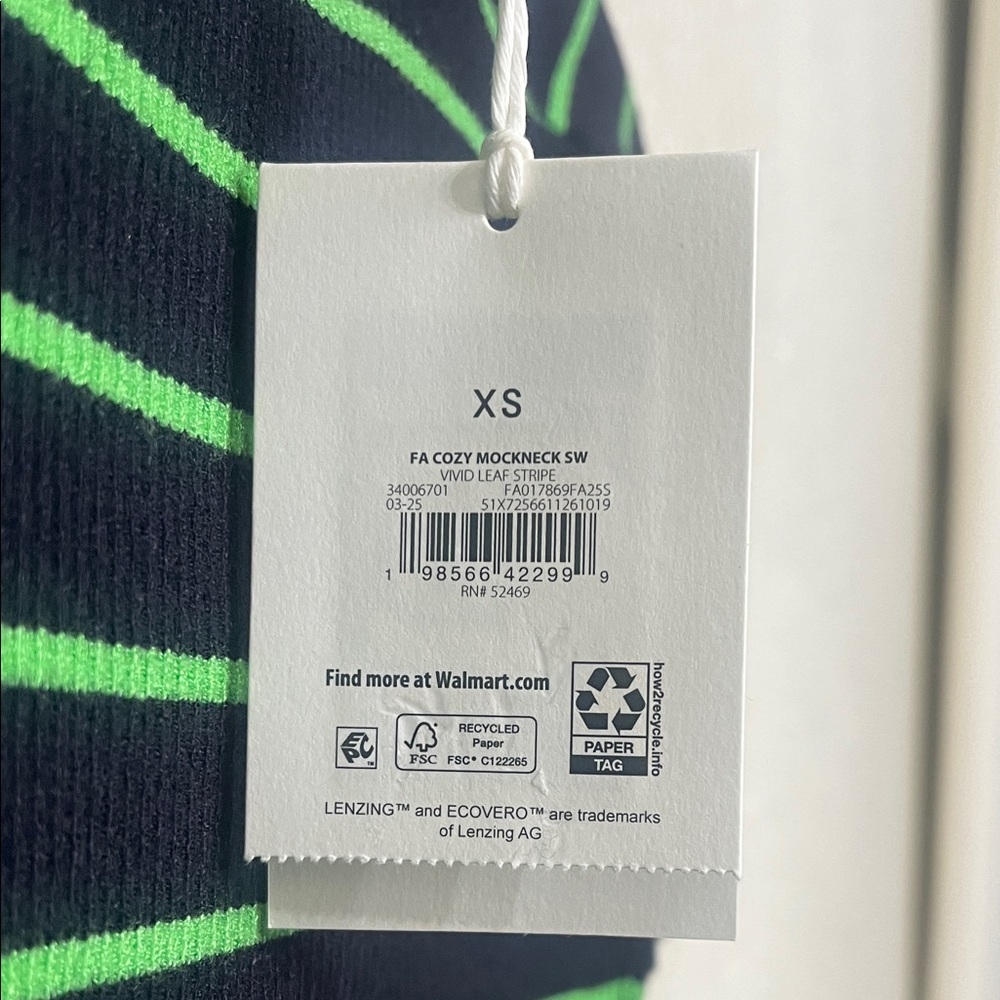 Navy Blues and Green Women’s XS Striped Turtleneck Sweater - Picture 3 of 7